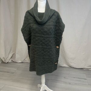Cable Knit Cowl Neck Poncho/Shrug Army Green Sz L